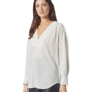 Equipment Natalinne Ivory Silk Sheer Oversized V-neck Pleated‎ Top Blouse size L